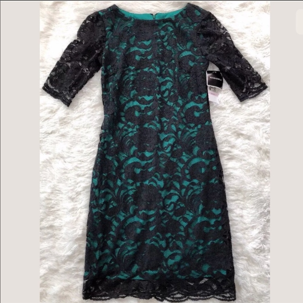 NWT Black Lace Dress with Green Lining